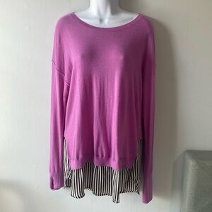Halogen Purple Striped print layered look sweater with back buttons XL